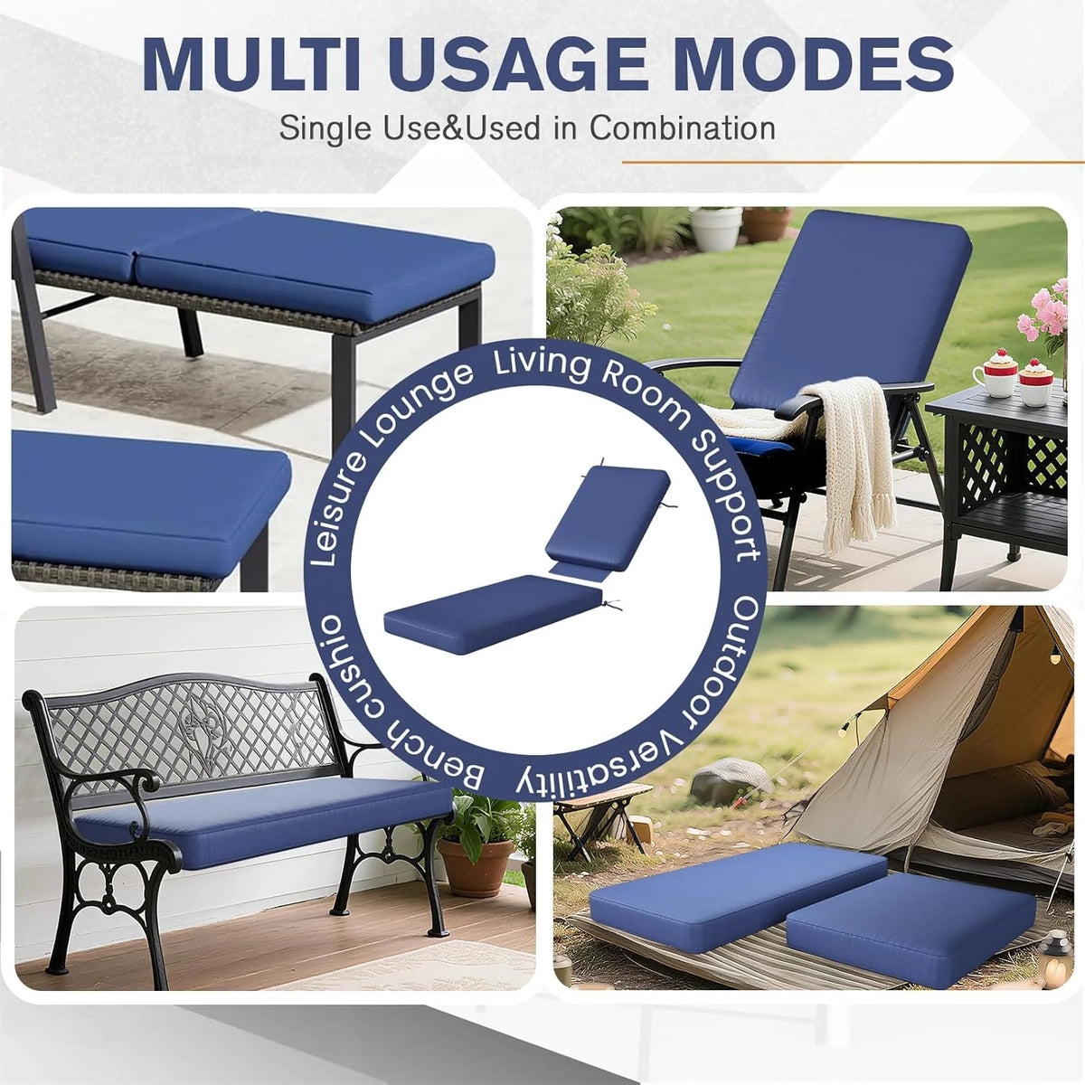 AECOJOY Chaise Lounge Cushions Outdoor Set of 2, 72x21x3 Inch Lounge Chair Cushion - Product image 6