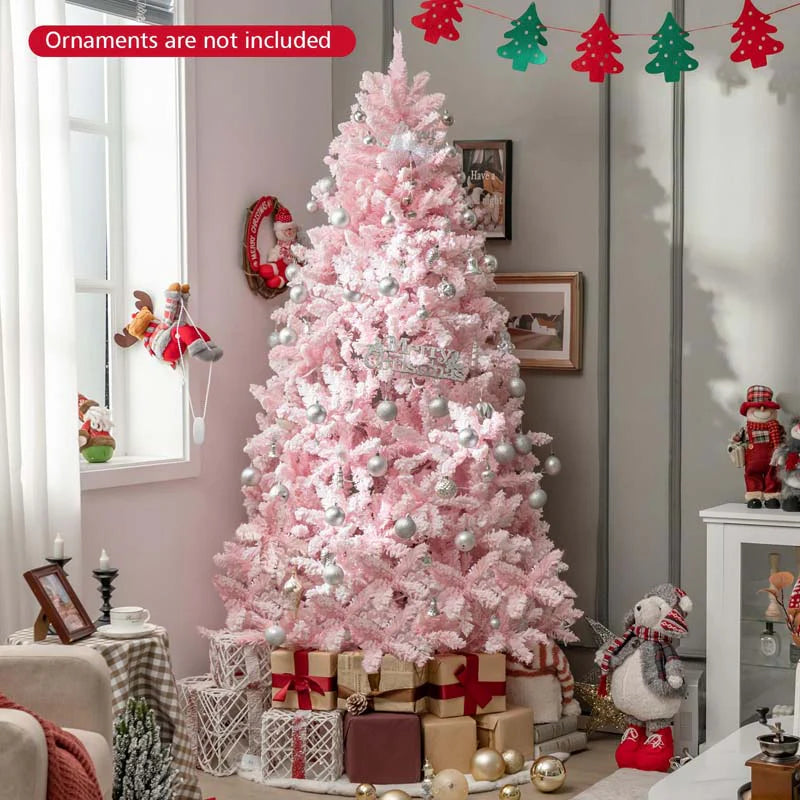 7 FT Pre-lit Pink Artificial Christmas Tree, Hinged Snow Flocked Holiday Tree with 1200 Tips - Product image 9