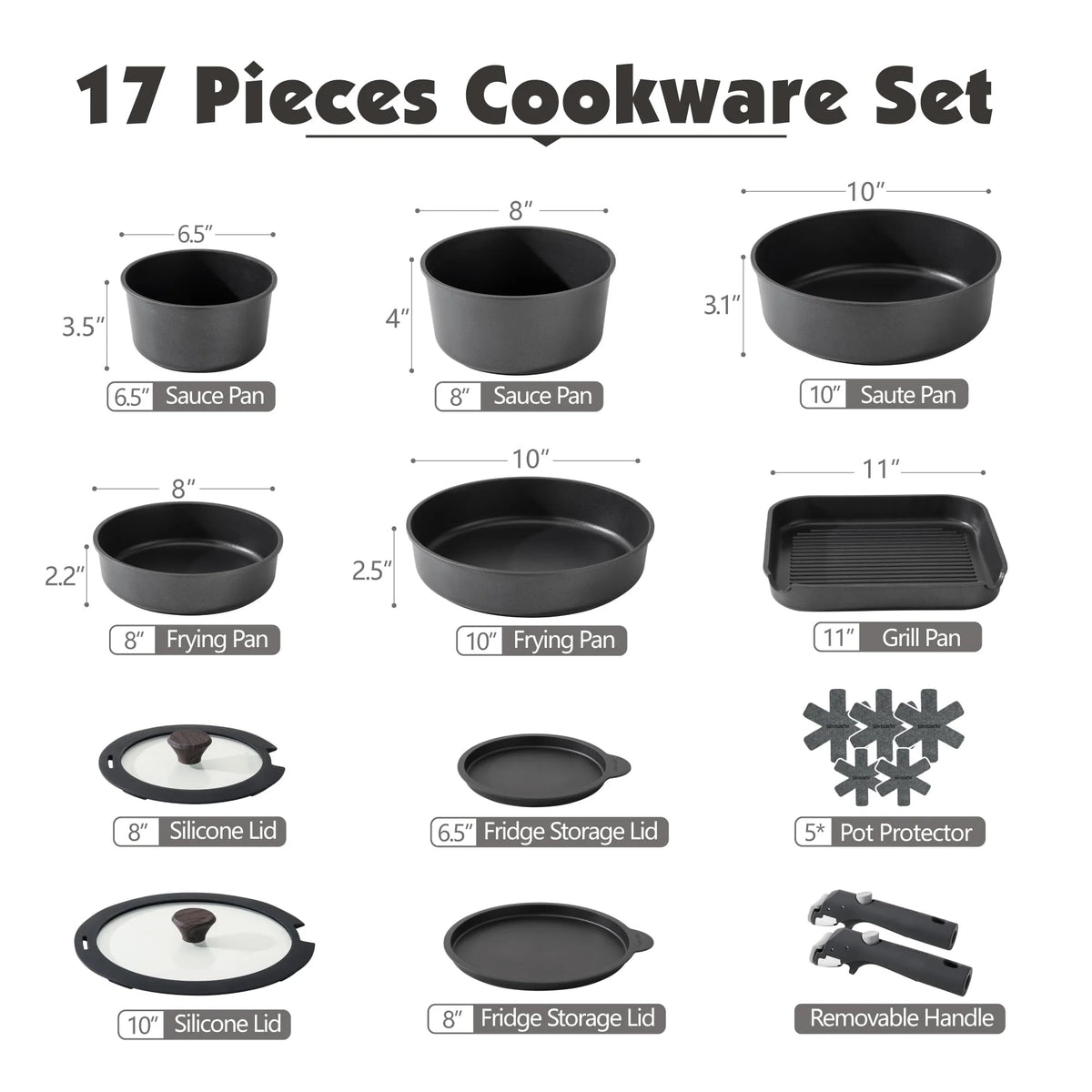 SENSARTE 17 Piece Pots and Pans Set. Detachable Handle Cookware - Product image 7