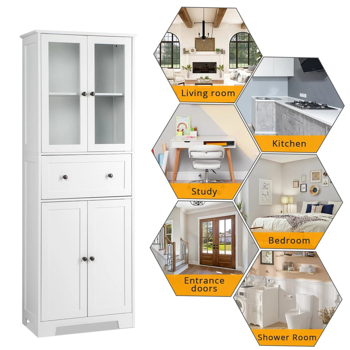 Ktaxon 64" Tall Bathroom Storage Cabinet Organizer, Freestanding Kitchen Pantry Cabinet Line Tower with 2 - Product image 6