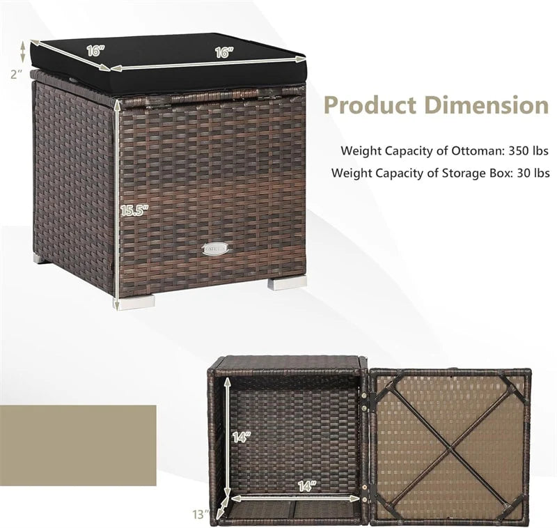 2PCS Wicker Outdoor Storage Ottomans with Removable Cushions, Multipurpose PE Rattan Footrest Side Table - Product image 41
