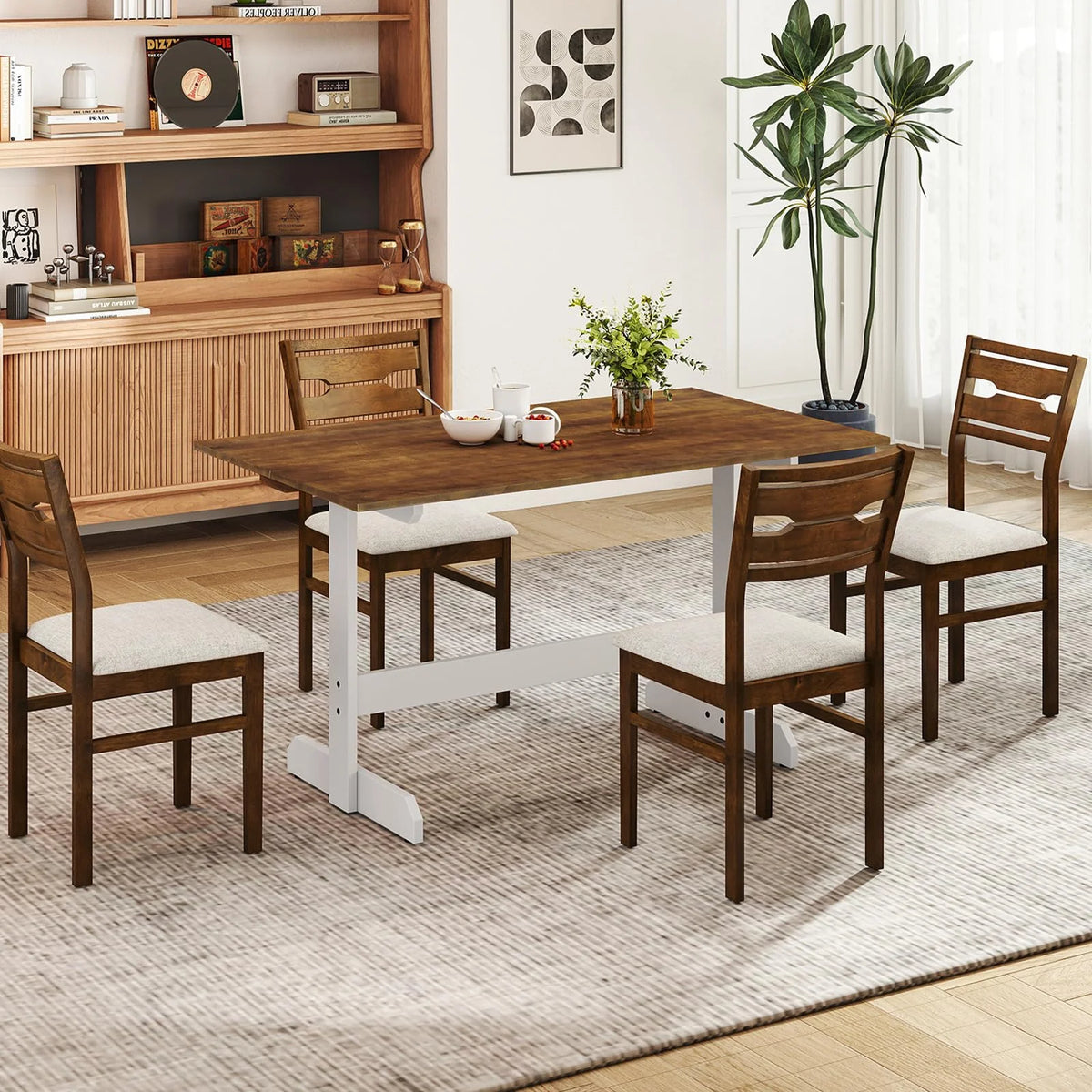 Tangkula 55 Inch Dining Table for 4-6 People Rectangular Kitchen Table with Solid Wood Trestle Base - Product image 4