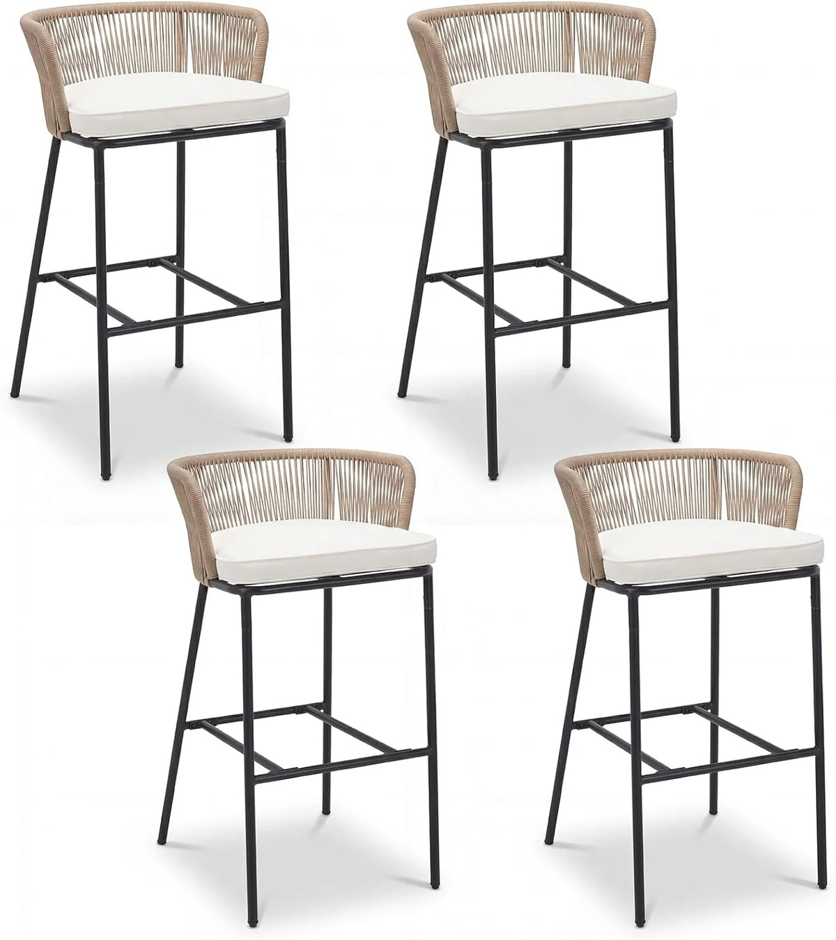 Tangkula Outdoor Bar Stools Set of 2/4 Bar Height Woven Rope Patio Chairs with Cushions and Backrests - Product image 10