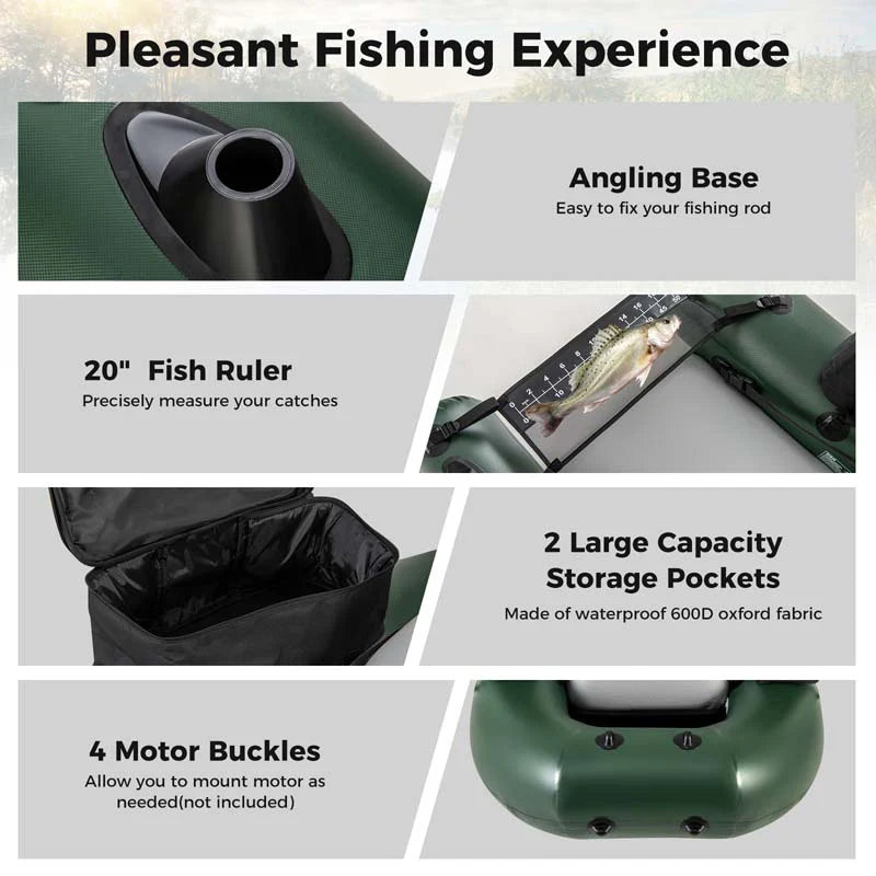 Inflatable Fishing Float Tube with 2 Large Storage Pockets, Angling Base, 20" Fish Ruler & 4 Motor Buckles - Product image 8