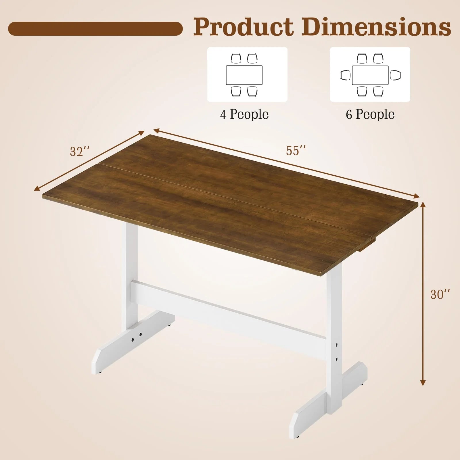 Tangkula 55 Inch Dining Table for 4-6 People Rectangular Kitchen Table with Solid Wood Trestle Base - Product image 2