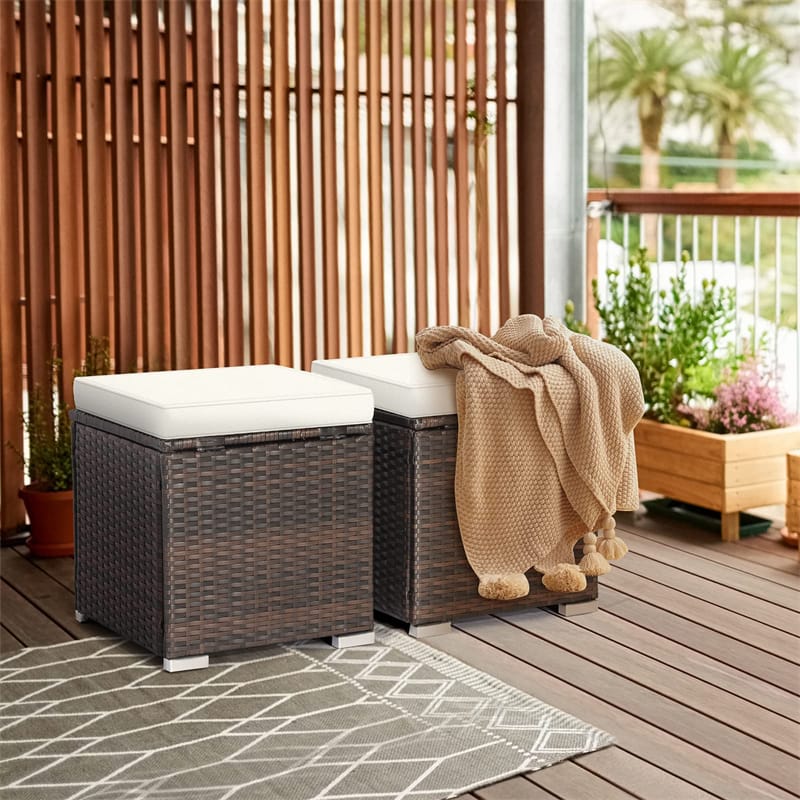 2PCS Wicker Outdoor Storage Ottomans with Removable Cushions, Multipurpose PE Rattan Footrest Side Table - Product image 49