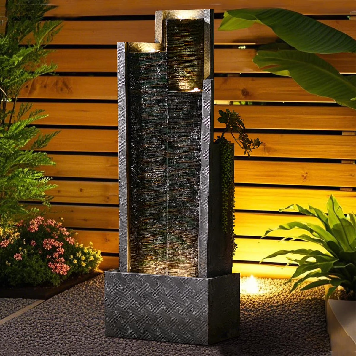 Outdoor Modern Waterfall Fountain Water Fall Fountains with LED Lights for Garden, Patio, Backyard, Deck - Product image 1